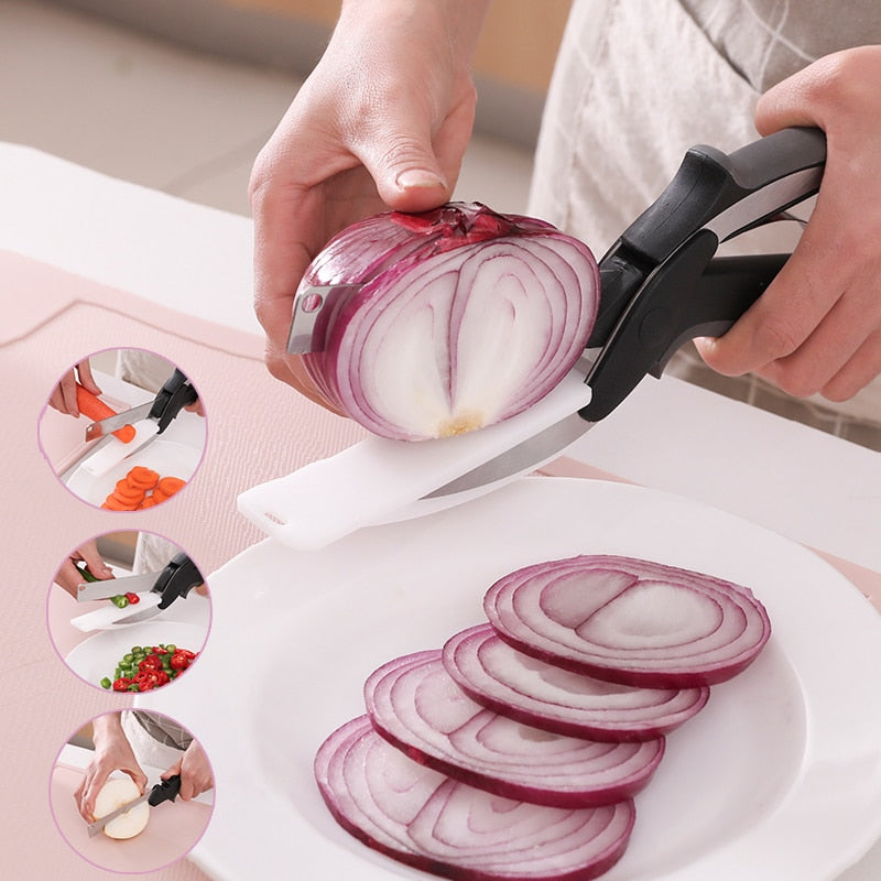  Vegetable Scissors,Food Cutter Choppers Meat Scissors Kitchen  Shears,Quick Vegetable Slicer with Cutting Board Knife Kitchen Must Haves  Chopping Scissors for Kitchen: Home & Kitchen