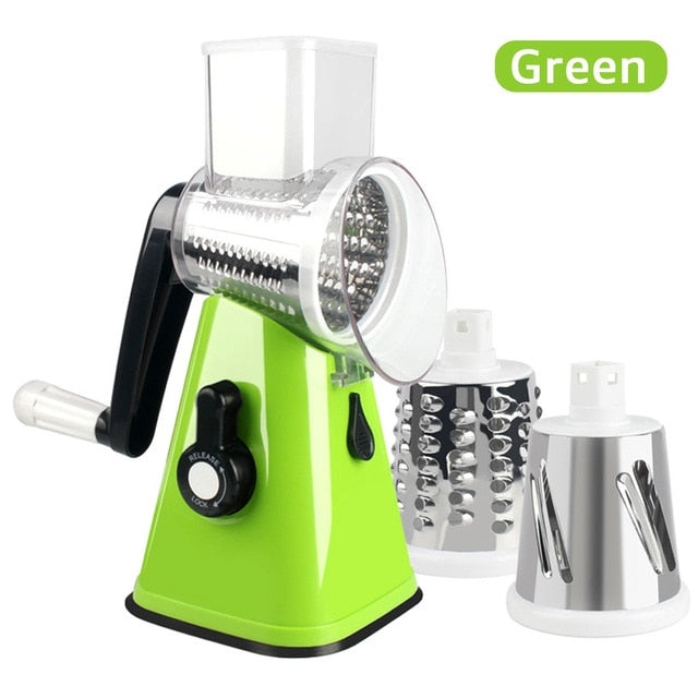 NEW! TURQUOISE STAINLESS STEEL TABLETOP ROTARY DRUM GRATER, SHREDS & SLICES